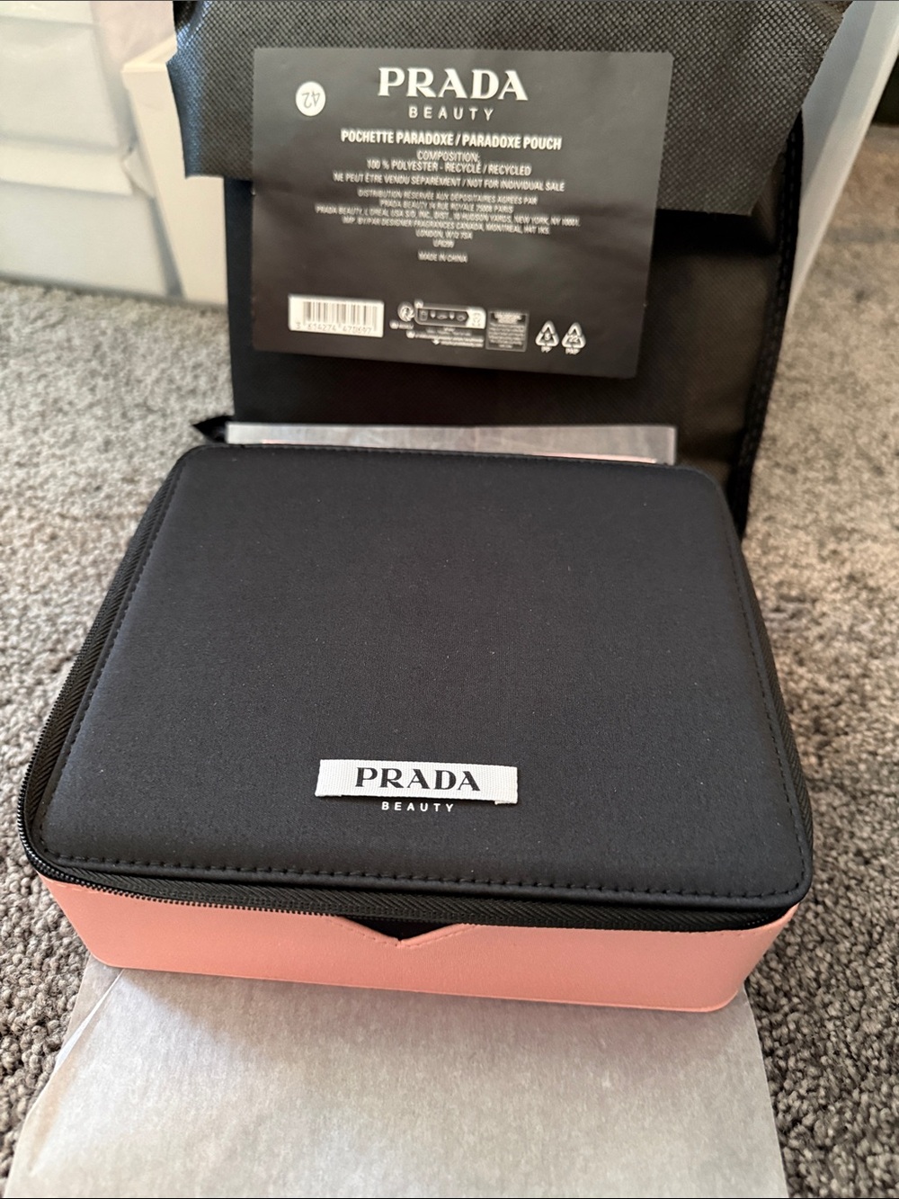 Prada Beauty Two-Tone Black & Pink Travel Pouch